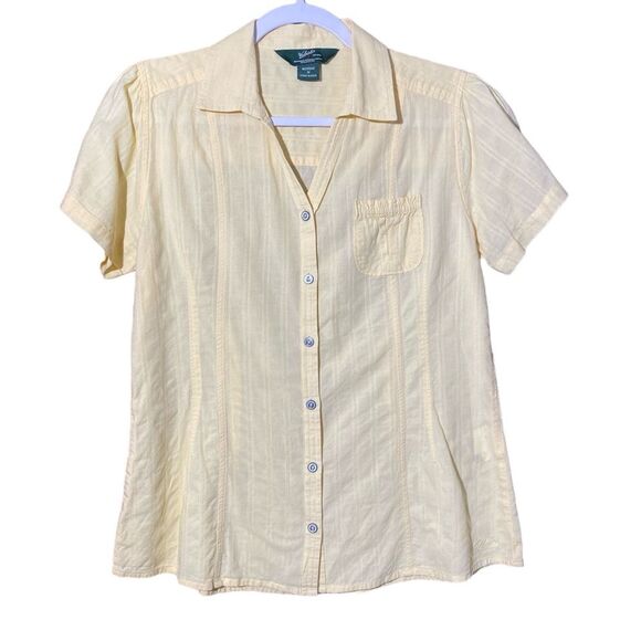 Woolrich Buttercup Yellow Button Front Short Sleeve Blouse Women's Size Medium - Picture 1 of 14